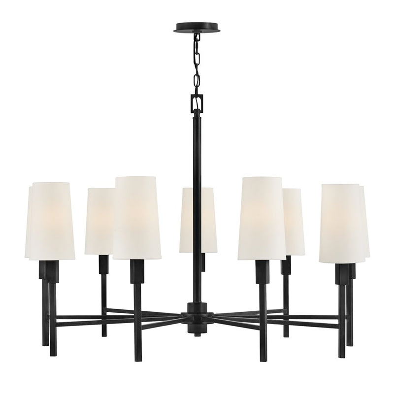 Hinkley Fenwick 42in 9-Light Chandelier | Transitional Black Steel and Natural Paper Shade | Dining Room & Living Room | 42 x 42 x 29 in | Model 46456BK