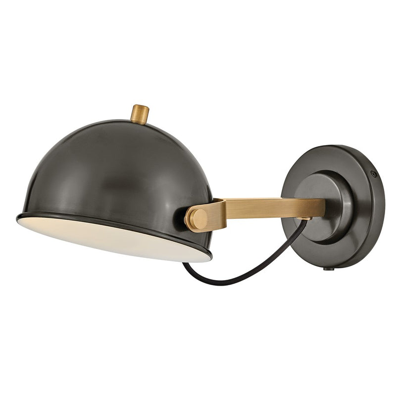 Hinkley Spence 1-Light Wall Sconce | Transitional Black Oxide Steel and Heritage Brass with White Interior Shade | Bedroom Reading & Task | Model 46470BX