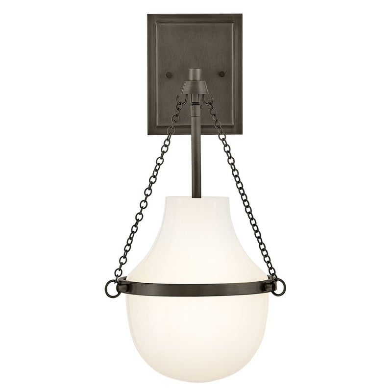 Hinkley Collins 10.25in 1-Light Bath Sconce | Transitional Black Oxide Steel and Cased Opal Glass | Bathroom Vanity | 10.25 x 8.75 x 18.25 | Model 46890BX