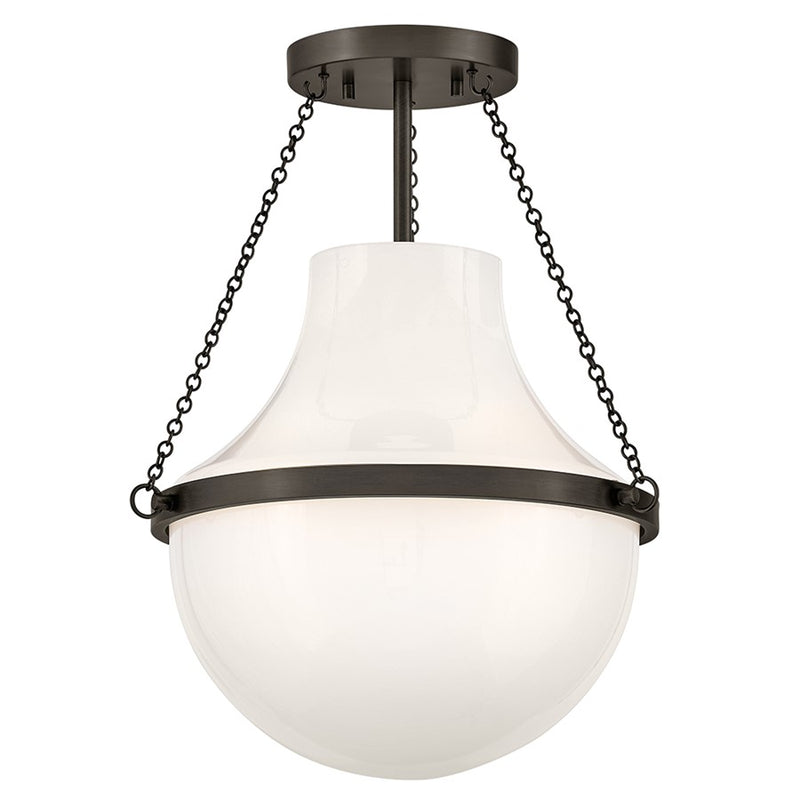 Hinkley Collins 18in 1-Light Semi-Flush Mount | Transitional Black Oxide Steel and Cased Opal Glass | Entryway & Hallway | 15 x 15 x 18 in | Model 46891BX