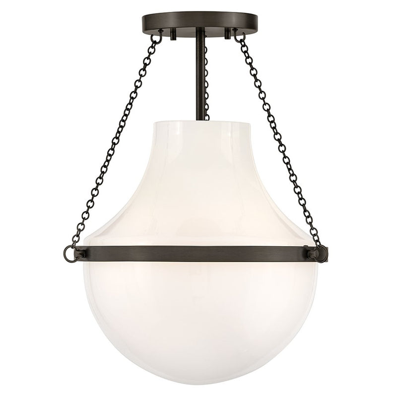 Hinkley Collins 1Lt 18" Semi-Flush Mount, Black Oxide/Cased Opal