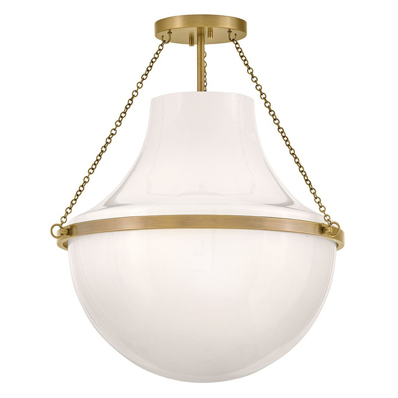 Hinkley Collins 20in 1-Light Semi-Flush Mount | Transitional Heritage Brass Steel and Cased Opal Glass | Entryway & Hallway | 20 x 20 x 22 | Model 46893HB