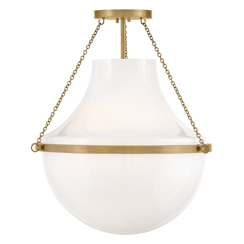 Hinkley Collins 20in 1-Light Semi-Flush Mount | Transitional Heritage Brass Steel and Cased Opal Glass | Entryway & Hallway | 20 x 20 x 22 | Model 46893HB