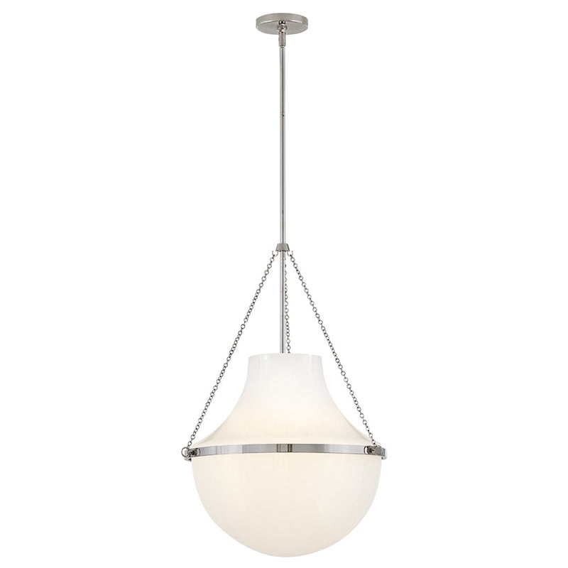 Hinkley Lighting Collins 1Lt 28" Pendant, Polished Nickel/Cased Opal - 46894PN