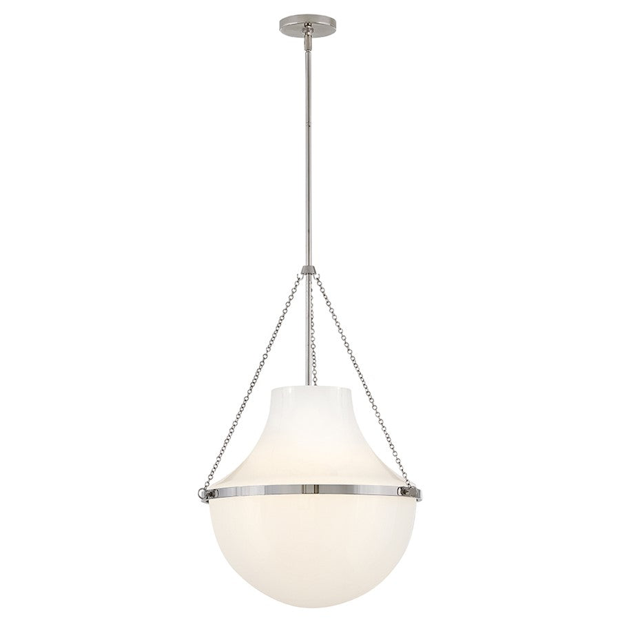 Hinkley Lighting Collins 1Lt 28" Pendant, Polished Nickel/Cased Opal - 46894PN