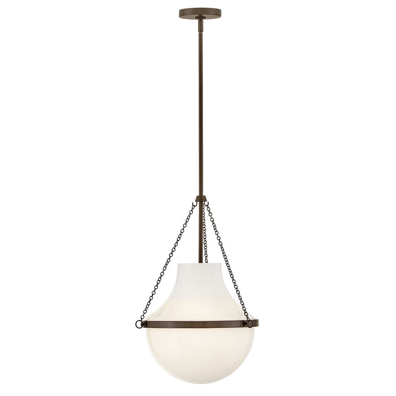 Hinkley Collins 15in 1-Light Pendant | Transitional Heritage Bronze Steel and Cased Opal Glass | Kitchen Island & Dining Room | 15 x 15 x | Model 46897HZ