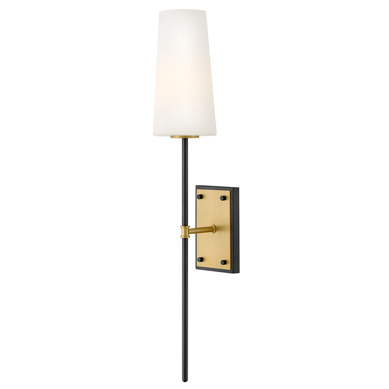 Hinkley Saunders 30in 1-Light Wall Sconce | Transitional Black Steel and Etched Opal Glass | Bathroom & Hallway Accent | 6.5 x 5.25 x | Model 46951BK-LCB