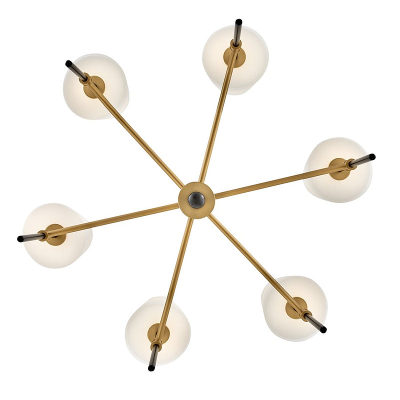 Hinkley Saunders 30in 6-Light Chandelier | Transitional Black and Lacquered Brass Steel with Etched Opal Glass | Dining Room & Living | Model 46954BK-LCB
