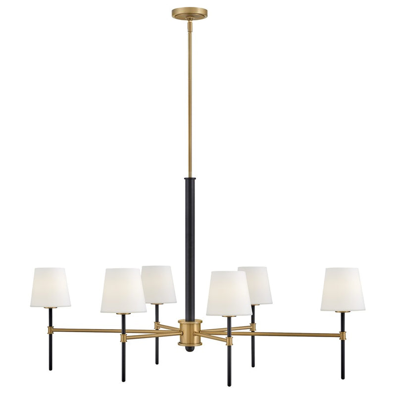 Hinkley Saunders 45in 6-Light Chandelier | Mid-Century Modern Black and Lacquered Brass Steel with Etched Opal Glass | Dining Room & | Model 46955BK-LCB