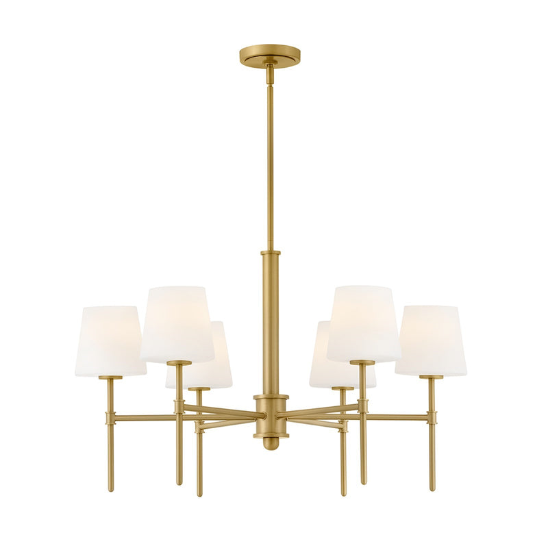Hinkley Saunders 45in 6-Light Chandelier | Transitional Lacquered Brass Steel and Etched Opal Glass | Dining Room & Living Room | 20 x 45 | Model 46955LCB