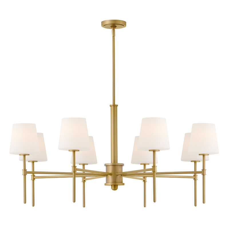 Hinkley Saunders 40in 8-Light Chandelier | Transitional Lacquered Brass Steel and Etched Opal Glass | Dining Room & Living Room | 40 x 40 | Model 46956LCB