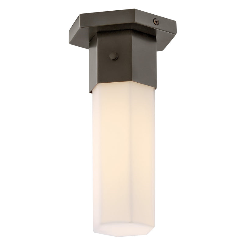Hinkley Facet 9.5in 1-Light Flush Mount | Modern Black Oxide Steel and Etched Opal Glass | Hallway & Bedroom Ceiling Light | 5 x 5 x 9 in | Model 46992BX