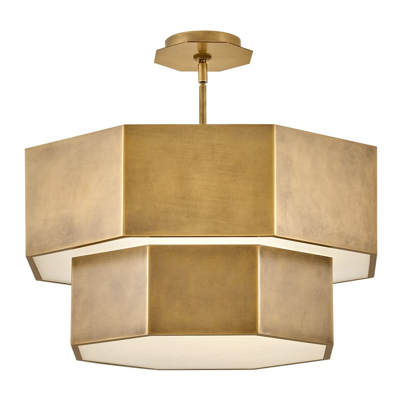 Hinkley Facet 22in 7-Light Chandelier | Transitional Heritage Brass Steel and Etched Glass | Living Room & Dining Room | 22 x 22 x 13 in | Model 46994HB