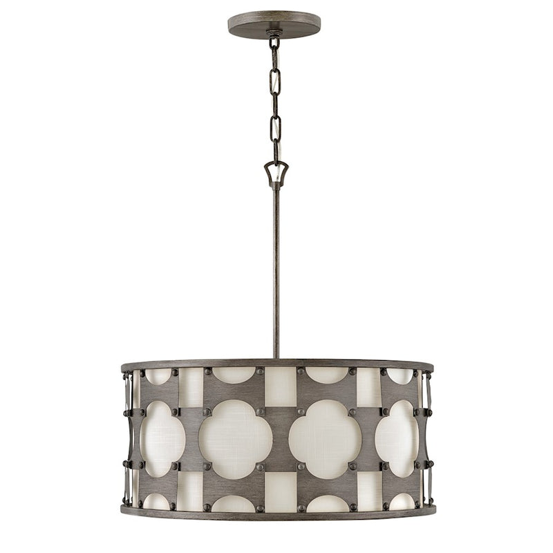 Hinkley Carter 21in 5-Light Chandelier | Transitional Weathered Bronze Steel and Off-White Textured Shade | Dining Room & Living Room | 21 | Model 4735WBZ