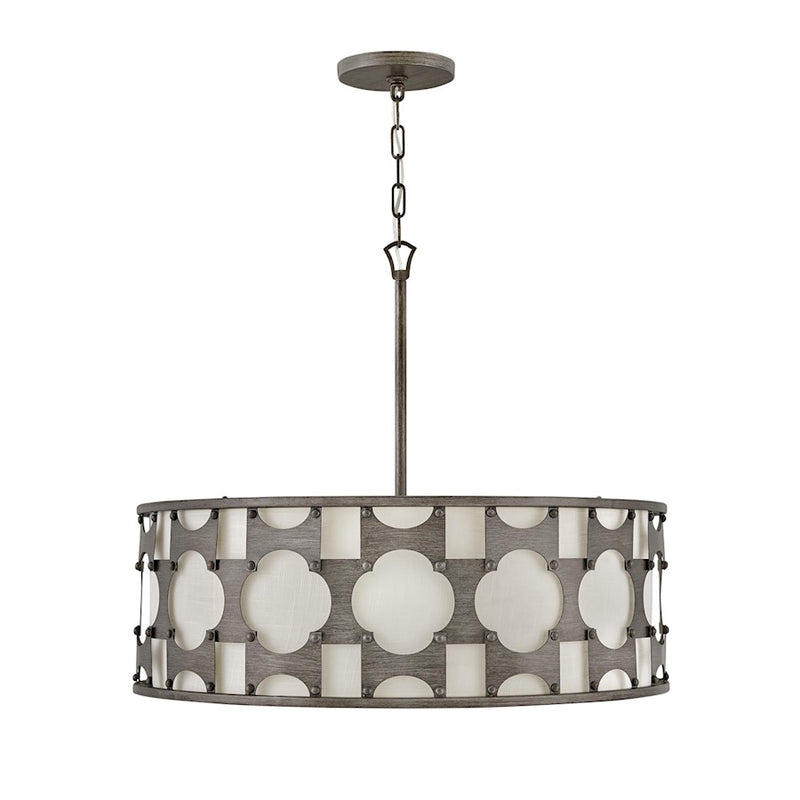Hinkley Carter 21in 5-Light Chandelier | Transitional Weathered Bronze Steel and Off-White Textured Shade | Dining Room & Living Room | 21 | Model 4735WBZ