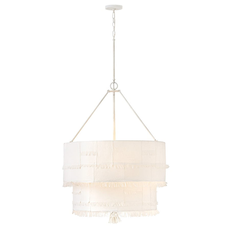 Hinkley Baya 30in 9-Light Chandelier | Transitional Textured Plaster Steel and Off-White Fabric Shade | Living Room & Dining Room | 30 x | Model 47428TXP
