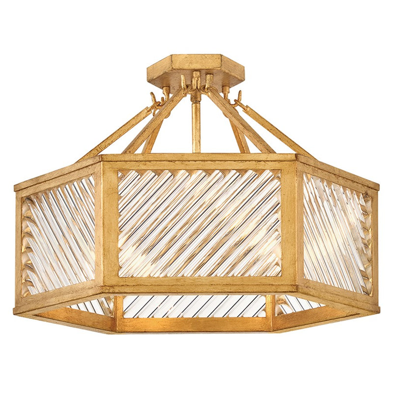 Hinkley Lighting Sura 4 Light Semi-Flush Mount, Distressed Brass/Clear