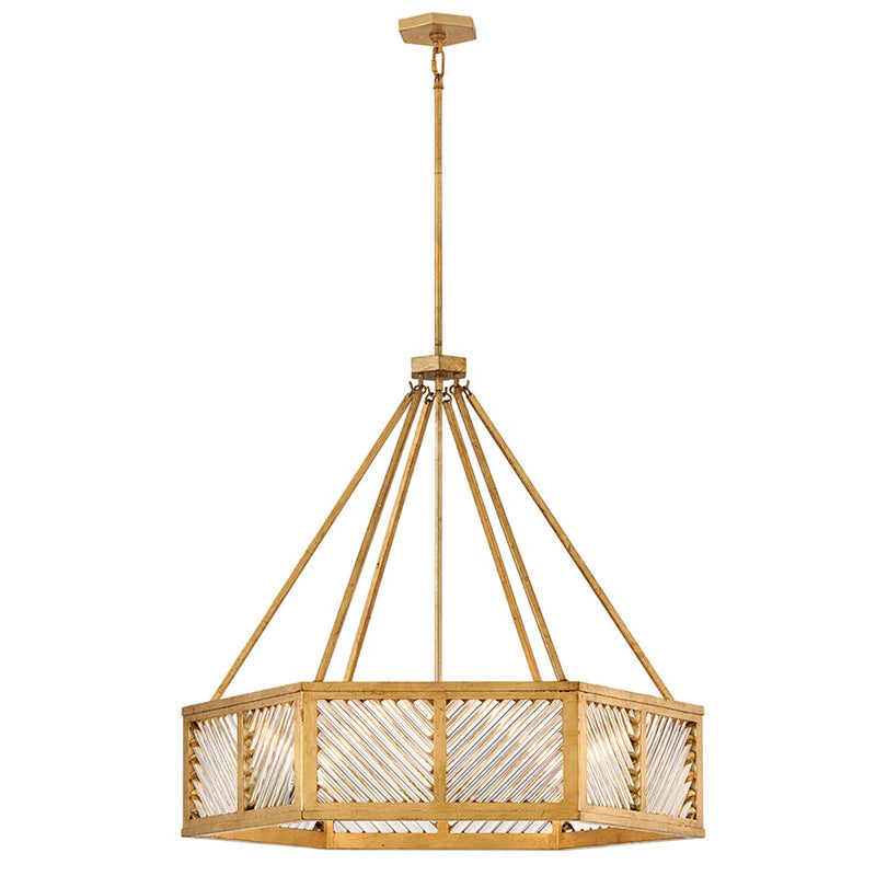 Hinkley Sura 35in 6-Light Chandelier | Transitional Distressed Brass Steel and Clear Glass | Dining Room & Living Room | 35 x 35 x 33 in | Model 47466DA