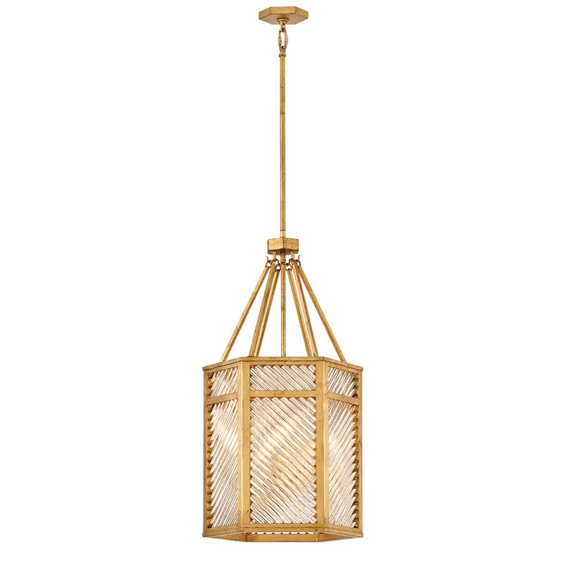 Hinkley Lighting Sura 4 Light Pendant, Distressed Brass/Clear