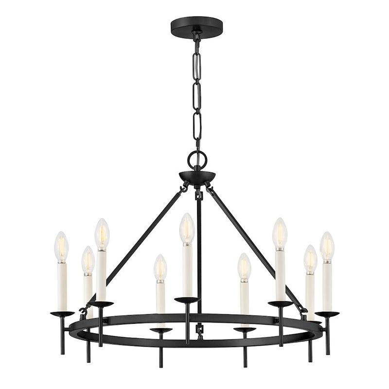 Hinkley Copley 27in 9-Light Ring Chandelier | Traditional Black Steel | Dining Room & Living Room | 27 x 27 x 20 in | Model 47475BK