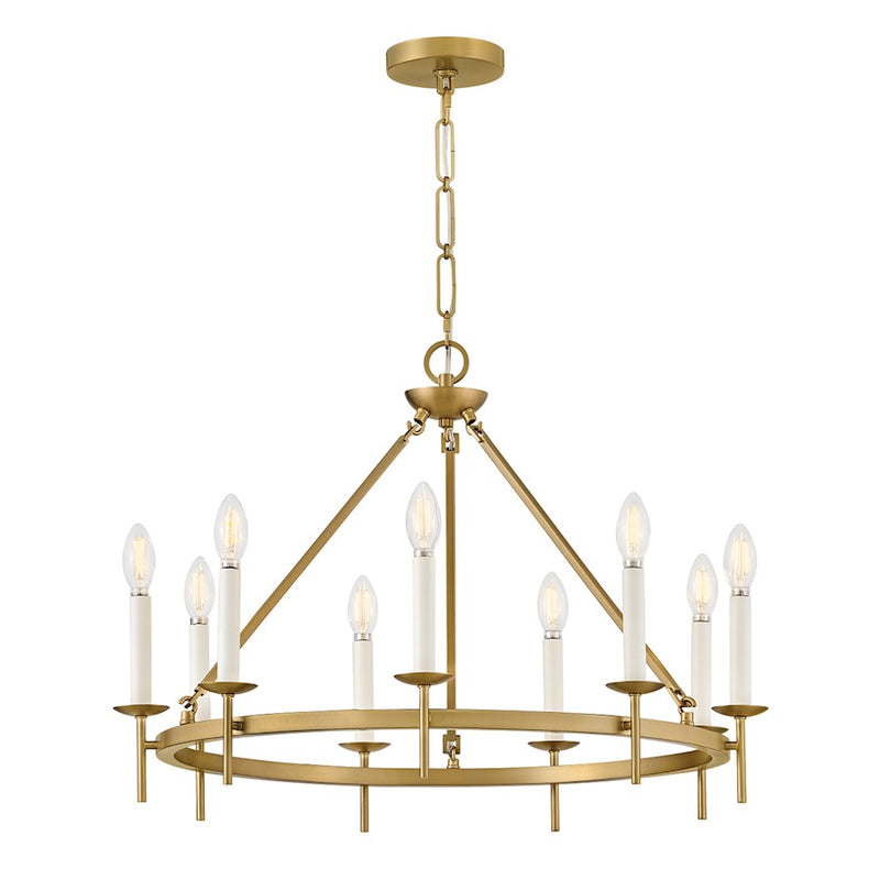 Hinkley Copley 28in 9-Light Ring Chandelier | Traditional Lacquered Brass Steel | Dining Room & Living Room | 27 x 27 x 20 in | Model 47475LCB
