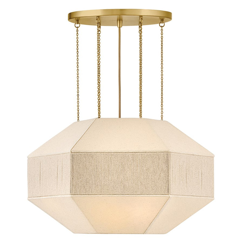 Hinkley Lyla 24in 4-Light Chandelier | Transitional Lacquered Brass Steel and Oatmeal Linen Shade | Dining Room & Living Room | 24 x 24 x | Model 47494LCB