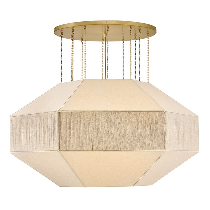 Hinkley Lyla 50in 10-Light Chandelier | Traditional Lacquered Brass Steel and Oatmeal Linen Shade | Dining Room & Living Room | 50 x 50 x | Model 47498LCB