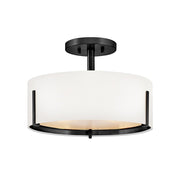 Hinkley Lighting Halle 3Lt 15" Semi-Flush, Black/Off-White Fabric - 47571BK