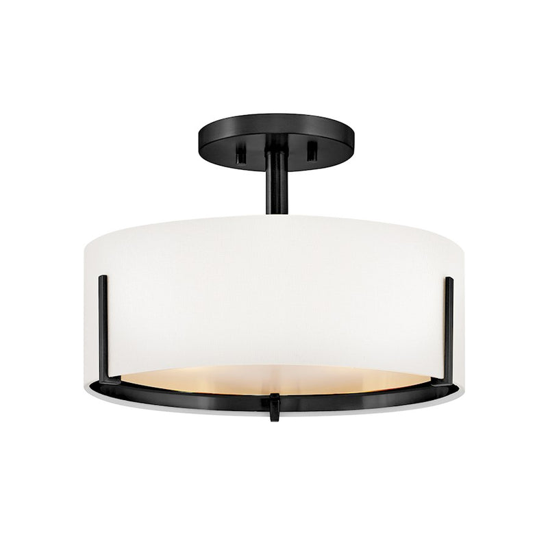Hinkley Lighting Halle 3Lt 15" Semi-Flush, Black/Off-White Fabric