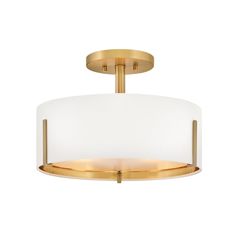 Hinkley Lighting Halle 3Lt 15" Semi-Flush, Brass/Off-White Fabric
