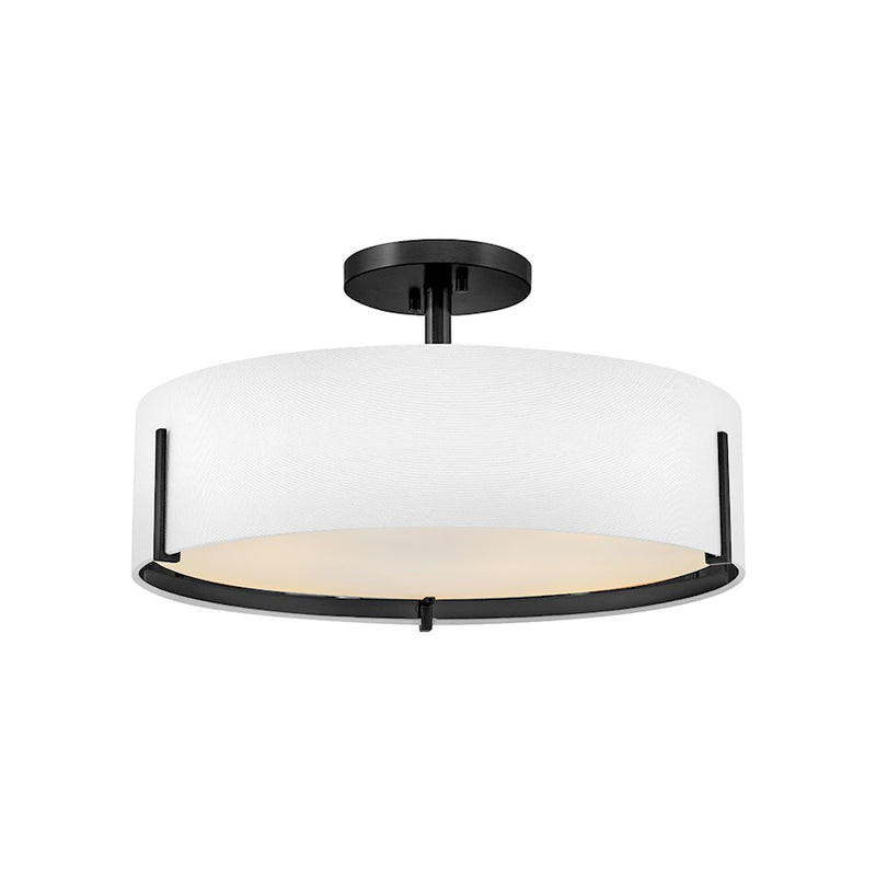 Hinkley Halle 20in 4-Light Semi-Flush Mount | Transitional Black Steel and Off-White Linen Shade | Living Room & Bedroom Entryway | 19 x | Model 47573BK