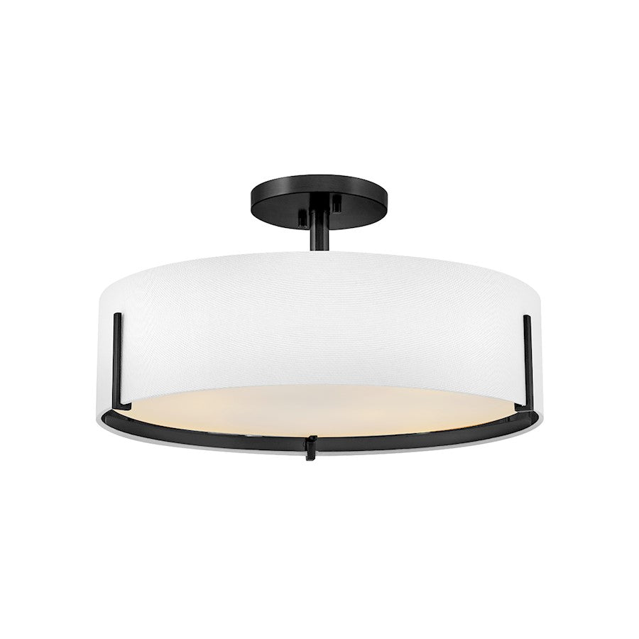 Hinkley Lighting Halle 4Lt 20" Semi-Flush, Black/Off-White Fabric - 47573BK