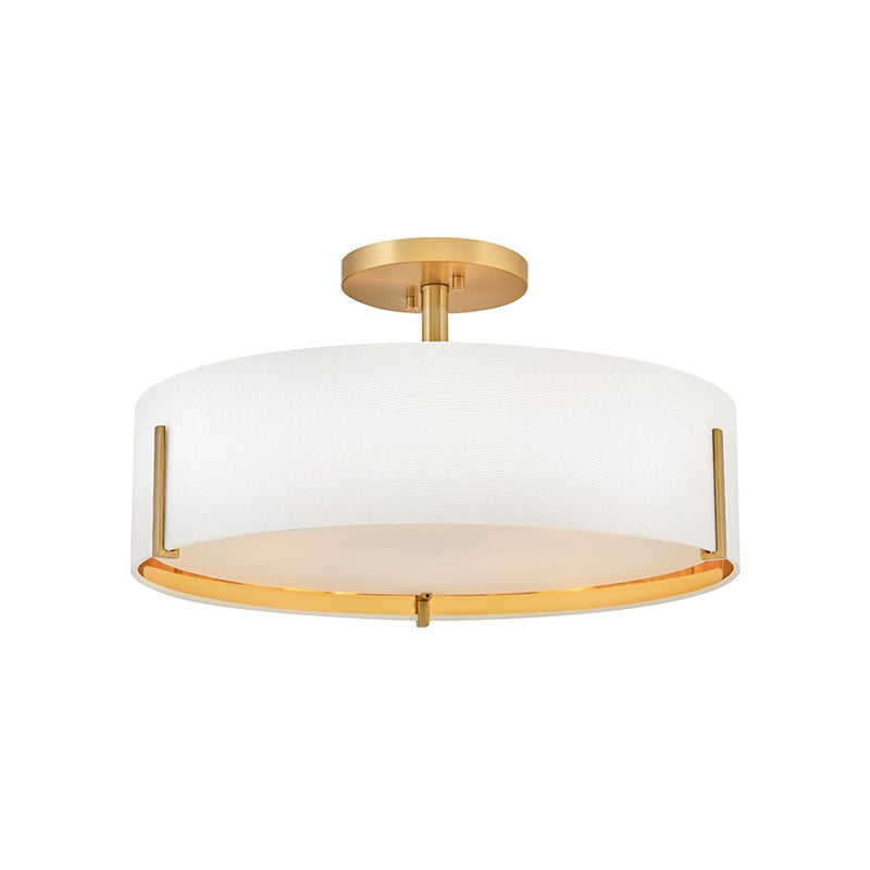 Hinkley Halle 20in 4-Light Semi-Flush | Transitional Lacquered Brass Steel and Off-White Linen Shade | Living Room & Bedroom Ceiling | Model 47573LCB