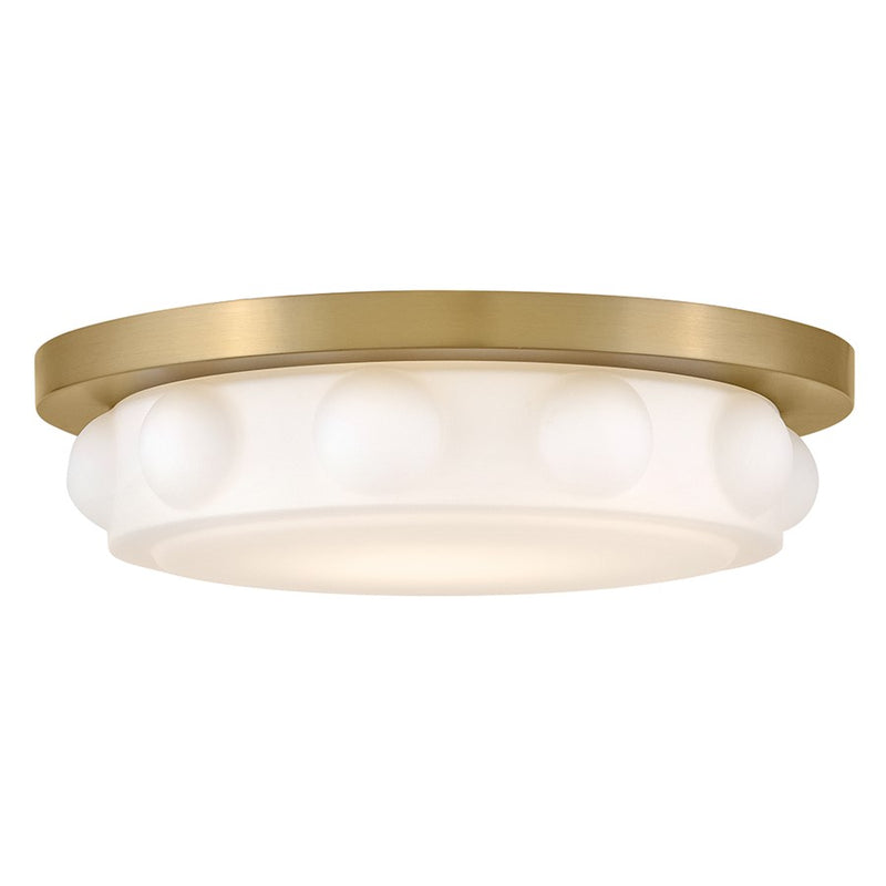 Hinkley Zoey 14in 1-Light LED Flush Mount | Modern Lacquered Brass and Etched Opal Glass | Bedroom & Hallway | 14 x 14 x 3.5 in | Model 47601LCB