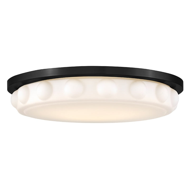 Hinkley Zoey 20in 1-Light Flush Mount | Modern Black Steel and Etched Opal Glass | Bedroom & Hallway Ceiling Light | 20 x 20 x 3.5 in, 32W | Model 47603BK