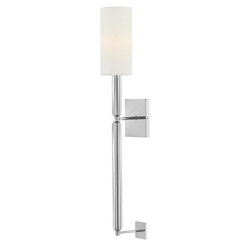 Hinkley Anika 1-Light Large Wall Sconce | Transitional Chrome Steel and White Linen Shade | Living Room & Hallway Accent Light | 7 x 4.75 | Model 47610CM