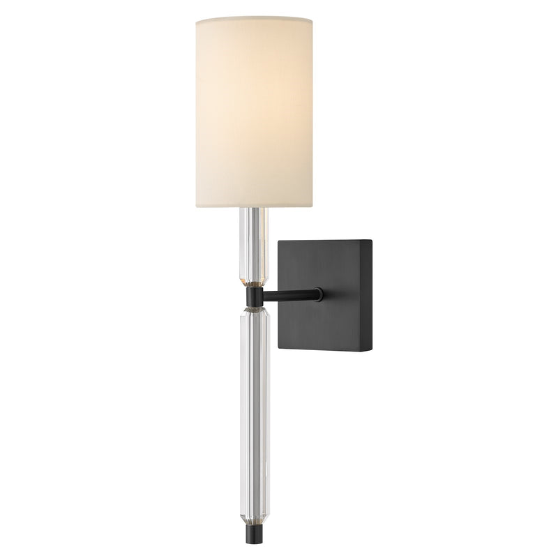 Hinkley Anika 21.5in 1-Light Wall Sconce | Transitional Black Steel and White Linen Shade | Bedroom & Hallway Accent Light | 7.25 x 4.75 x | Model 47611BK