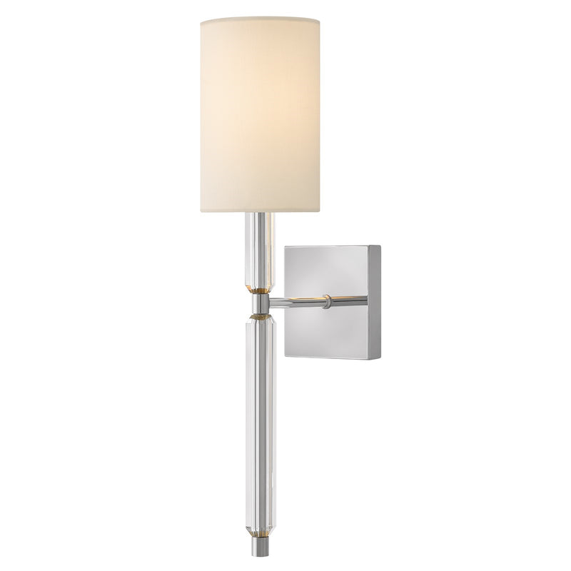 Hinkley Anika 21.5in 1-Light Wall Sconce | Transitional Chrome Steel and White Linen Cylinder Shade | Bedroom & Hallway Accent Light | Model 47611CM