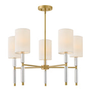 Hinkley Anika 28in 5-Light Chandelier | Transitional Lacquered Brass and White Linen Shade | Dining Room & Living Room | 28 x 28 x 17 in | Model 47615LCB