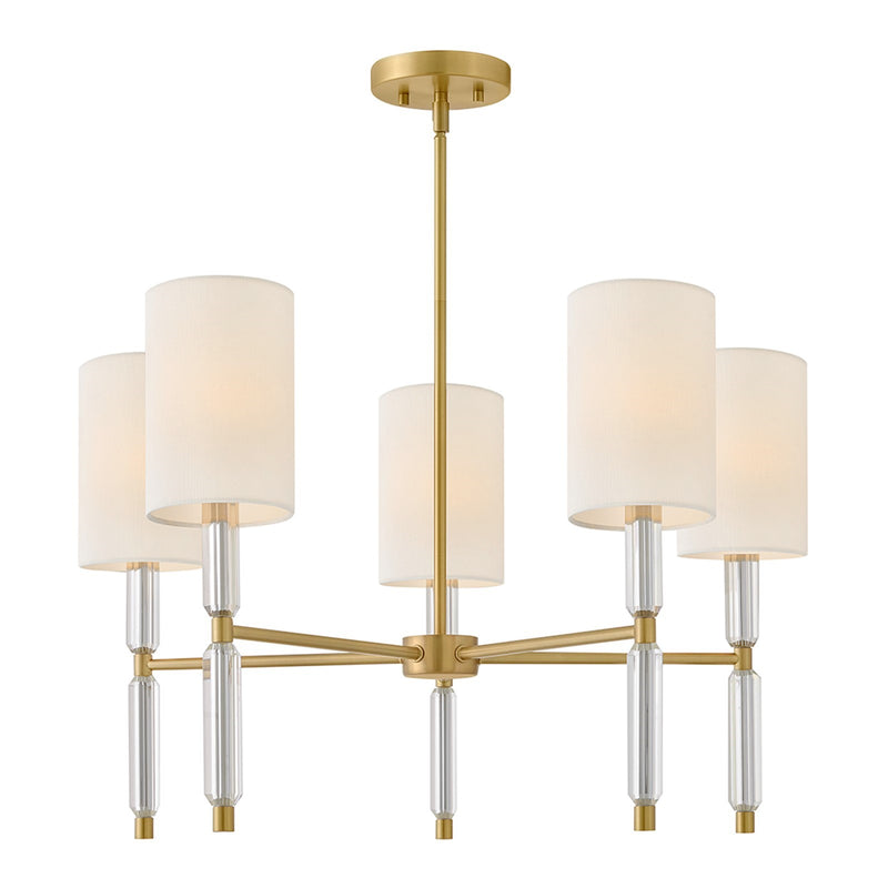 Hinkley Anika 28in 5-Light Chandelier | Transitional Lacquered Brass and White Linen Shade | Dining Room & Living Room | 28 x 28 x 17 in | Model 47615LCB