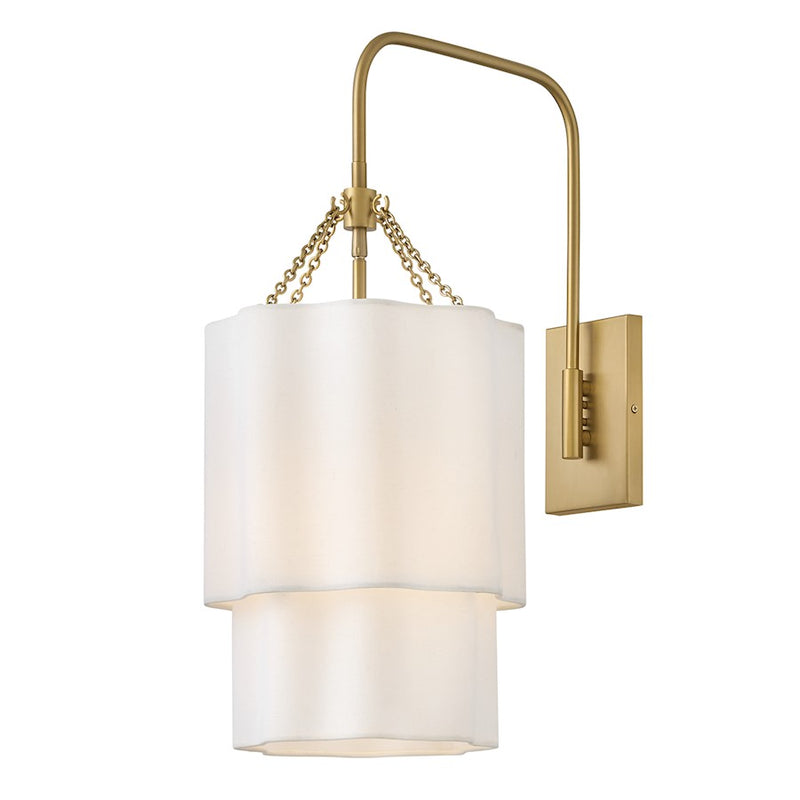 Hinkley Lighting Gwen 1Lt 18" Sconce, Lacquered Brass/Off-White Linen