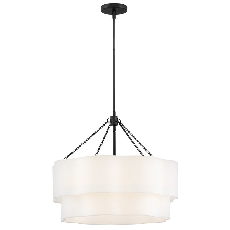 Hinkley Gwen 24in 5-Light Chandelier | Transitional Black Steel and Off-White Linen Drum Shade | Living Room & Dining Room | 24 x 24 x | Model 47734BK