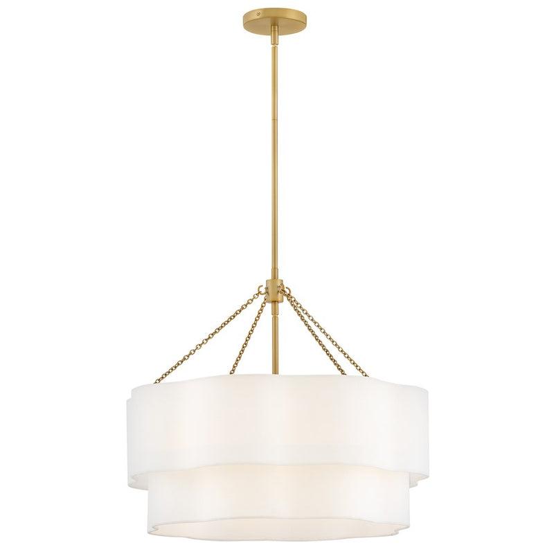 Hinkley Gwen 24in 5-Light Chandelier | Transitional Lacquered Brass Steel and Off-White Linen | Dining Room & Living Room | 24 x 24 x | Model 47734LCB