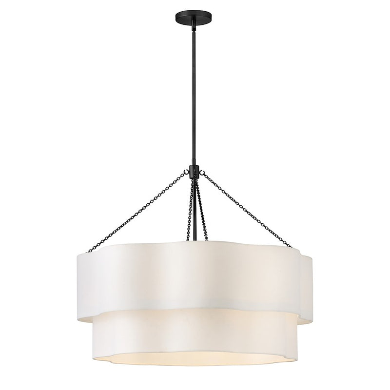 Hinkley Gwen 32in 8-Light Drum Chandelier | Transitional Black Steel and Off-White Linen | Dining Room & Living Room | 32 x 32 x 27 in | Model 47735BK