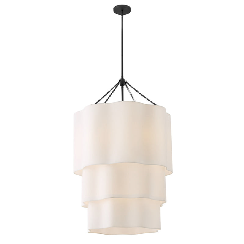Hinkley Gwen 27in 9-Light Chandelier | Transitional Black Steel and Off-White Linen | Dining Room & Living Room | 27 x 27 x 43 in | Model 47736BK