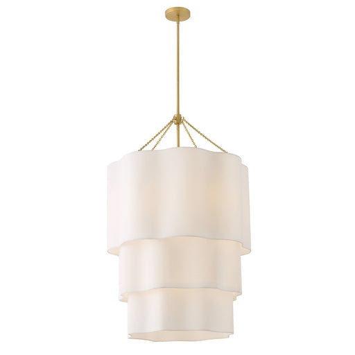 Hinkley Gwen 43.5in 9-Light Chandelier | Transitional Lacquered Brass and Off-White Linen | Dining Room & Living Room | 27 x 27 x 43 in | Model 47736LCB