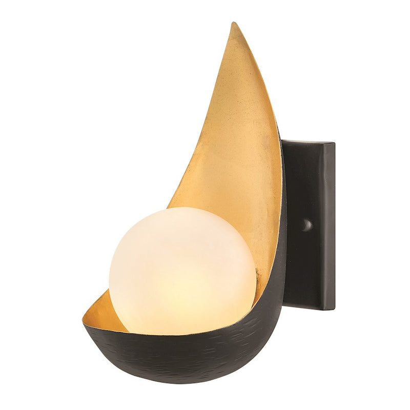 Hinkley Ren 1-Light Wall Sconce | Modern Matte Black Steel and Deluxe Gold Faux Alabaster Glass | Living Room & Bedroom Accent | 6 x 6 x | Model 47900BLK
