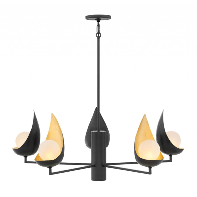 Hinkley Ren 36in 1-Light Chandelier | Modern Black Steel and Deluxe Gold Faux Alabaster | Dining Room & Living Room | 36 x 36 x 14 in | Model 47905BLK