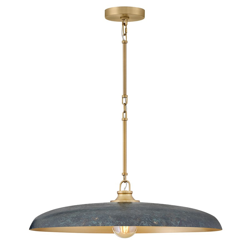 Hinkley Sadie 24in 1-Light Chandelier | Transitional Lacquered Brass and Antique Verdigris Steel Dome Shade | Dining Room & Living | Model 48165LCB-AV