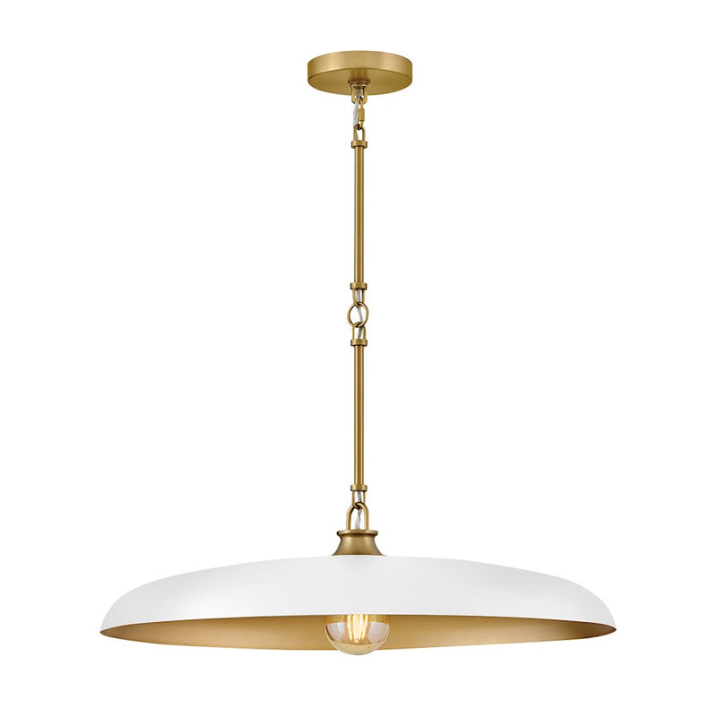Hinkley Sadie 24in 1-Light Dome Chandelier | Transitional Lacquered Brass Steel and Chalk White Interior | Living Room & Dining Room | Model 48165LCB-CI